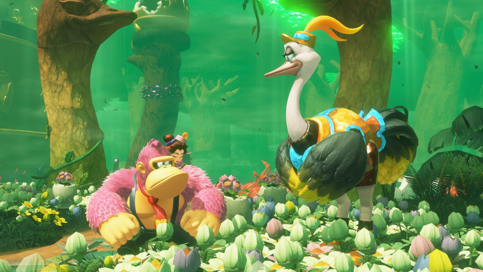 The Best Games for July 2025 Donkey Kong looking at a bird creature in Donkey Kong Bananza
