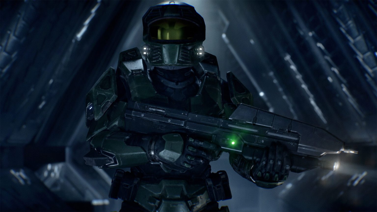 Master Chief running towards the camera in Halo: Campaign Evolved