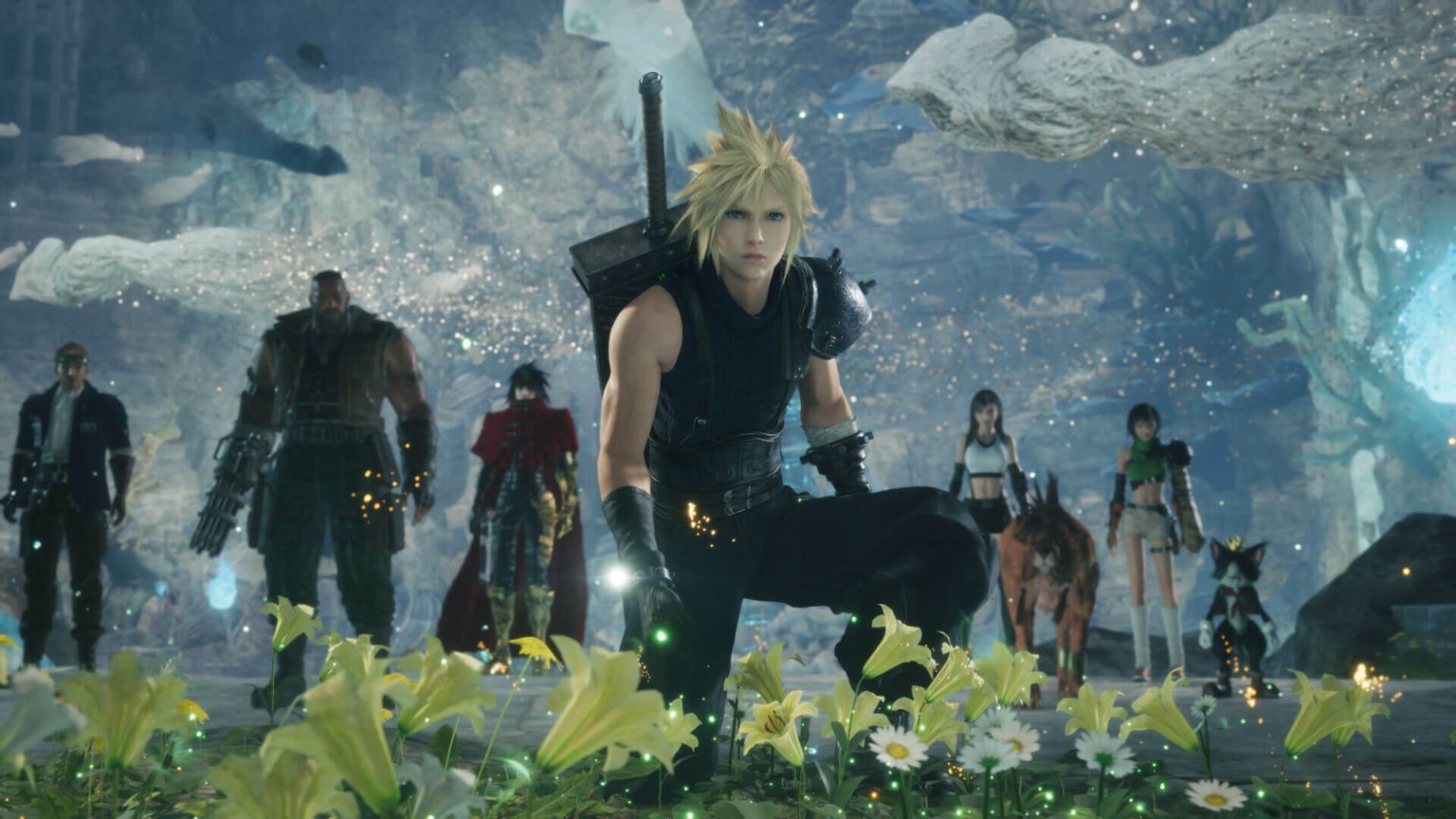 Cloud and the gang in Final Fantasy VII Revelation
